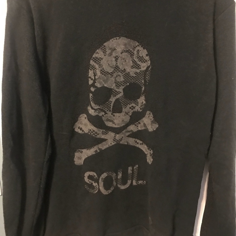 SoulCycle black hoodie with lace skull detail! SZL